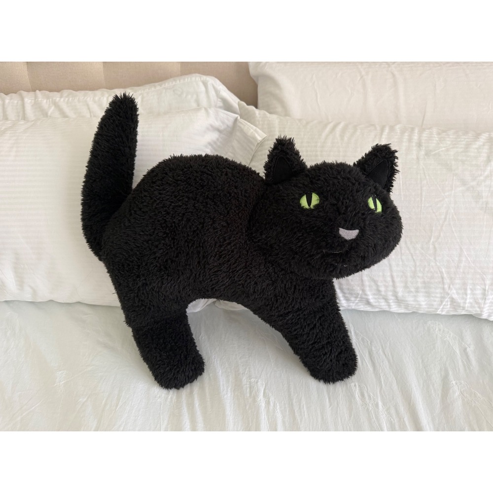 Cynthia Rowley Curious Soft Black Cat Plush Pillow Green Eyes Fall/Halloween 19"